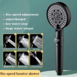 Holders 6 Mode Adjustable Black Bathtub Shower Head One Key Stop Bathroom Tool High Pressure Water Saving Shower Head Home