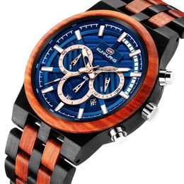 Luxury Stylish Wooden Watch Men Watch Male Wood Timepieces Date Chronograph Military Quartz Watches293t