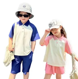 cotton high quality kids summer suit two pieces short sleeve sets boys girls children's t-shirt shorts sets kids school uniform