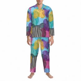 Colourful Bear Print Pyjamas Set Autumn Abstract Animal Warm Night Sleepwear Man 2 Piece Aesthetic Oversized Graphic Nightwear G1gM#