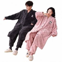 couples Pyjamas Women Men Sleepwear Winter Thicken Suit Kimo Pijamas Sets Soft Warm Korean Pyjama Femme Lovers Set Hombre P5tL#