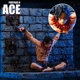 Action Toy Figures New 22cm One Piece PortgasD Ace Anime Figure Prison scene Execution Platfor Action Figures PVC Collection Model Birthday Toys T240325