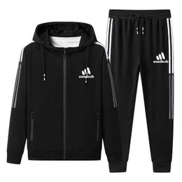 Spring New Sports Set Mens Casual Two piece Hooded Sweater Pants Three Bar Brand Set