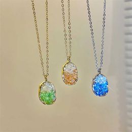 Xia Xin Gradient Blue Crystal Glass Necklace for Women High Quality Light Luxury Pendant Unique Orange Collar Chain Neckchain