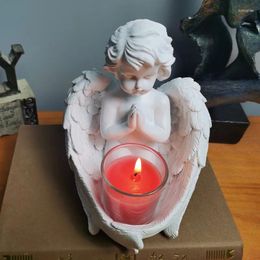 Candle Holders Cute Retro Little Angel Candlestick Decoration European Home Living Room Desktop Hallway Cup Ornament Furnishing