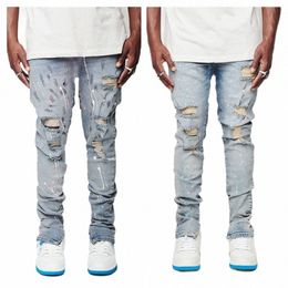 2022 New Fi Ripped Jeans For Men Trendy Slim Paint Craft Denim Pencil Pants Street Hipster Trousers male Clothing XS-XL I1nz#