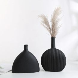 Films Pure Color Fan Shape Vase White And Black Flower Receptacle Modern Home Decorative Jardiniere Striped Matte Ceramic Artcraft