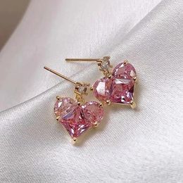 Stud Earrings Exquisite Pink Zircon Heart Charm Crystal Engagement Wedding Jewellery Lover's Gifts