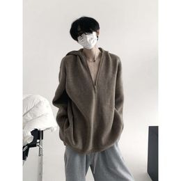 Half Zip Hooded Sweater for Men A Lazy and Niche Design, Feminine Autumn/winter Knitted Cardigan Jacket with Cleanfi