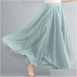 Skirts Long For Women Fashion 2023 Summer Elegant High-Waisted Cotton Linen Ladies Casual Stretch Elastic Waist A Beach Skirt Drop Del Ot2Tb