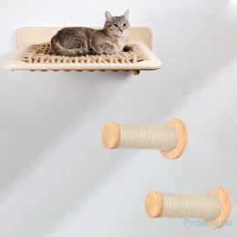 Scratchers 3 Pieces Cat Hammock With Stratching Posts Set Wall Mounted Shelf Perch With Wood And Sisal Rope For Kitten Jumping Furniture