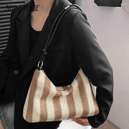 Evening Bags Women Straw Bag Hand-Woven Handbag Lace Stripe Rattan Big Capacity Drawstring Casual Zipper Beach Shoulder Crossbody