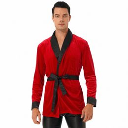 men's Veet Kimo Bathrobes Lg Sleeve House Robe with Belt Bachelor Smoking Jacket Sleepwear Loungewear Christmas Costume 74Ib#