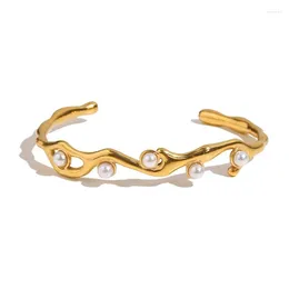 Bangle Minar Dainty Twisted Hollow Out Imitation Pearl Geometric Bangles For Women 18K Gold PVD Plated Stainless Steel
