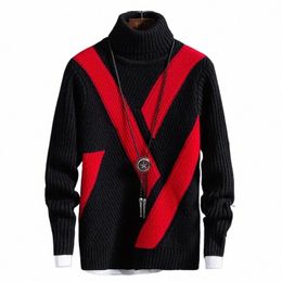 winter thick m sweater men's high collar casual splicing new men's Christmas Sweater loose Pullover men's sweater good qualit k7Vh#