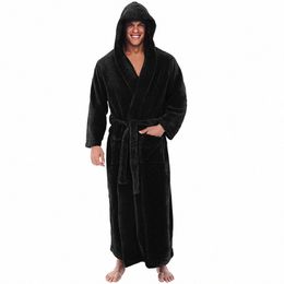 mens Winter Veet Bathrobe Hooded Lg Sleeve Loose Nightgown Solid Color Full Lg Thicken Warm Sleepwear Homewear Loungewear g7JD#