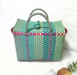 Women Weave Beach Woven Bucket Casual Handbags Bags Popular Receive Plastic Basket Shopping Tote Storage Bag94128644205131