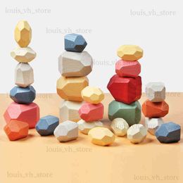 Blocks Wooden Rainbow Stacking Blocks Coloured Building Balancing Stone Rock Creative Game Kids Learn Educational Toys For Children T240325