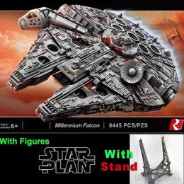 With Stand Millennium Ship Falcon Blocks Building Blocks Kits Compatible With 32 Star Bricks Christmas Birthday Gifts 75192 T2