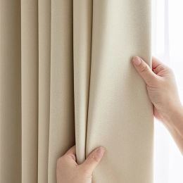 Albums Modern Blackout Curtain for Bedroom Beige Colour Girl Curtians for Living Room Window Treatment Drapes High Shading 85% Custom