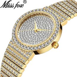 MISSFOX Top Brand Unique Watch Men 7mm Ultra Thin 30M Water Resistant Iced Out Round Expensive 34mm Slim Wrist Man Women Watch 210279m