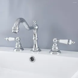 Bathroom Sink Faucets Chrome Basin Brass Deck Mounted Double Handle 3 Hole And Cold Water Tap Lnf974