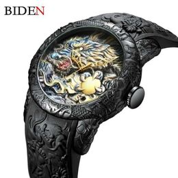 Fashion BIDEN Mens Watches Dragon Design Quartz Watch Silicone Strap Waterproof Sport Wristwatch Male Clock Relogio Masculino X062237K