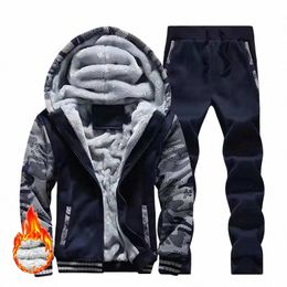 men's Winter Jackets Thick Warm Jacket Brand Sportswear Coat Pants Solid Colour Fleece Zipper Hooded Lg Sleeved Male Outerwear 76kK#