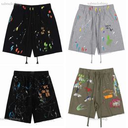 1 Mens Womens Shorts American Fashion Galleryies Shorts Deptes Shorts Hand-painted Splash Printing Pure Cotton Terry Fog High Street 46-point Casual Pants Black