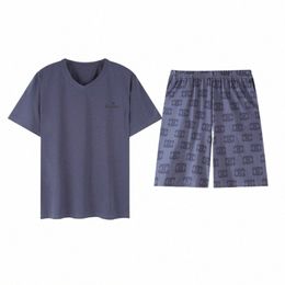summer Modal Men's Pajamas Set Short Sleeve Pijama 4XL Sleepwear Short Tops+Short Pants 2Pcs Set f8df#
