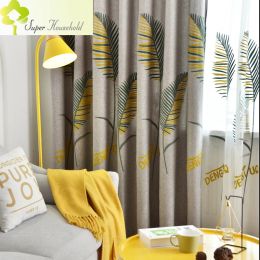 Curtains Nordic Style Highgrade Curtains Embroidered Leaves Living Room Window Tulle Linen Curtain Fabric for Bedroom Kitchen Drapes