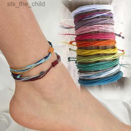 Anklets 5 pieces of Bohemian wax dyed polyester adjustable ankle bracelet with 15 color rope chain bracelet suitable for womens beach jewelry accessoriesC24326