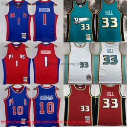 Printed Classic Retro 1998-99 Basketball 33 Grant Hill Jersey Vintage 2008-09 Blue Red 1 Allen Iverson Jerseys Breathable Shirts 10 Dennis Rodman for Man