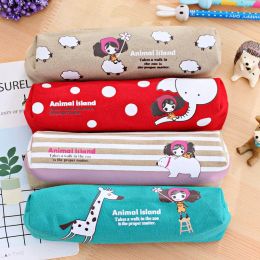 Lovely Girl Canvas Pencil Case Cute Cartoon Fabric Zipper Animal Pencil Bag for Kids School Supplies Free Shipping