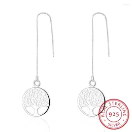 Dangle Earrings Elegant Fashion 925 Sterling Silver Round Tree Of Life Drop Box Chain Long Tassel