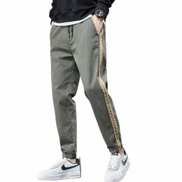 2022 New Men's Stripe Appliques Cargo Pants Men Cott Casual Jogger Trousers Hip Hop Korean Khaki ArmyGreen Sweatpants Male 38 U8gq#