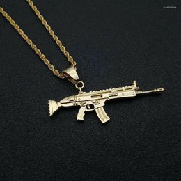 Pendant Necklaces Hip Hop Gold Colour Stainless Steel CS GO CSGO GUN Necklace For Men Rapper Jewellery Drop