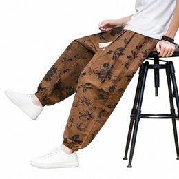 Estilo chinês homem calças primavera verão fino respirável cott linho calças homens harem calças impressas casuais soltos 04im #