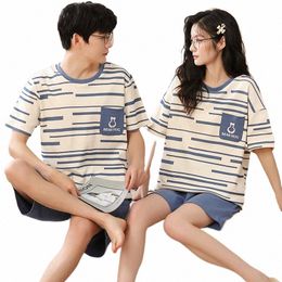 summer Ladies Cott Pyjama Sets Men's Homewear Couples's Casual Fi Pijamas Thin Pyjamas Female Sleepwear Male Pjs Z3Lu#
