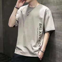 Mens Short Sleeved T-shirt 2023 New Summer Trend Korean Edition Loose Bottom Shirt Clothing Large Youth