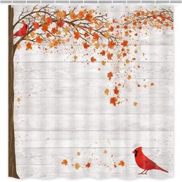 Shower Curtains Fashion Curtain Autumn Red Gray Barn Wall Bird Pattern Waterproof Fabric Bathroom Decoration With Hook