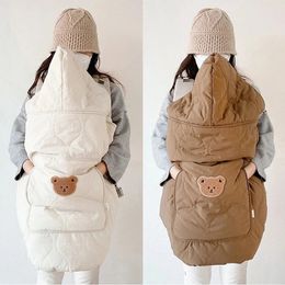 Cartoon Bear Baby Stroller Blanket Cover Korean Thicken born Swaddle Wrap Hooded Cloak Cape Windproof Infant Sleeping Quilt 240311