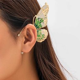 Ear Cuff Ear Cuff PuRui Exquisite Green/Blue/Pink Half Butterfly Clip Earrings for Women Rhinestone Left Ear Clip Jewelry Cute Y2K Accessories Y240326