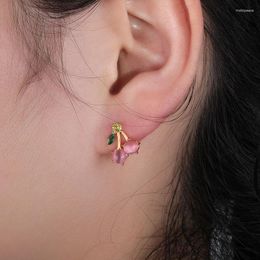 Stud Earrings Pink Crystal Cherry Bead For Women Shiny Cute Fruit Pendant Set Fashion Jewellery Gifts