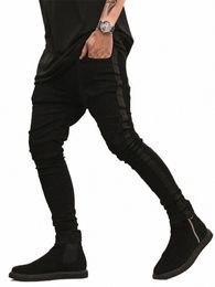 new Design Vintage Men Fi Slim Fit Jeans Pants Black Side Stripe Denim Trousers Men Hip Hop Streetwear Jeans Size 32 34 79Rn#