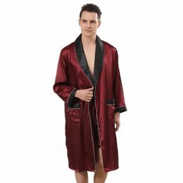 men Satin Robe Set Loose Bathrobe Gown Lg Sleeve 2PCS Sleewear Lapel Robe&Shorts Male Casual Sleep Set Silky Pajamas Set j1AA#