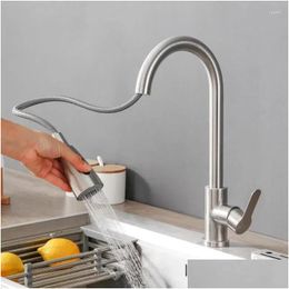 Kitchen Faucets Brushed Stainless St Faucet Single Hole Pl Out Spout Sink Mixer Tap Stream Sprayer Head Drop Delivery Home Garden Show Otlcu