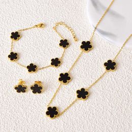 French Shells Flower Earrings Bracelet Necklace Jewelry Set Fashion Titanium Steel Five-leaf for Girl