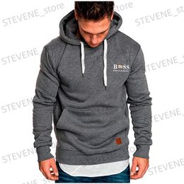 Men's Hoodies Sweatshirts Autumn and winter mens fashionable flce hooded casual sports pullover outdoor strt jogging solid color long slved top T240326