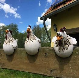 Funny Chicken Fence Decor Statues Garden Farm Yard Resin Craft Chicken Hen Sculpture Outdoor Housewarming Art Home Decoration 22018078247